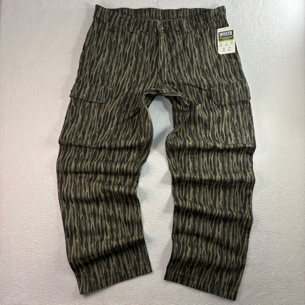 Duluth Trading Co Flex Fire Hose Cargo Pants Men 40x36 Green Camo Tiger Tree NWT